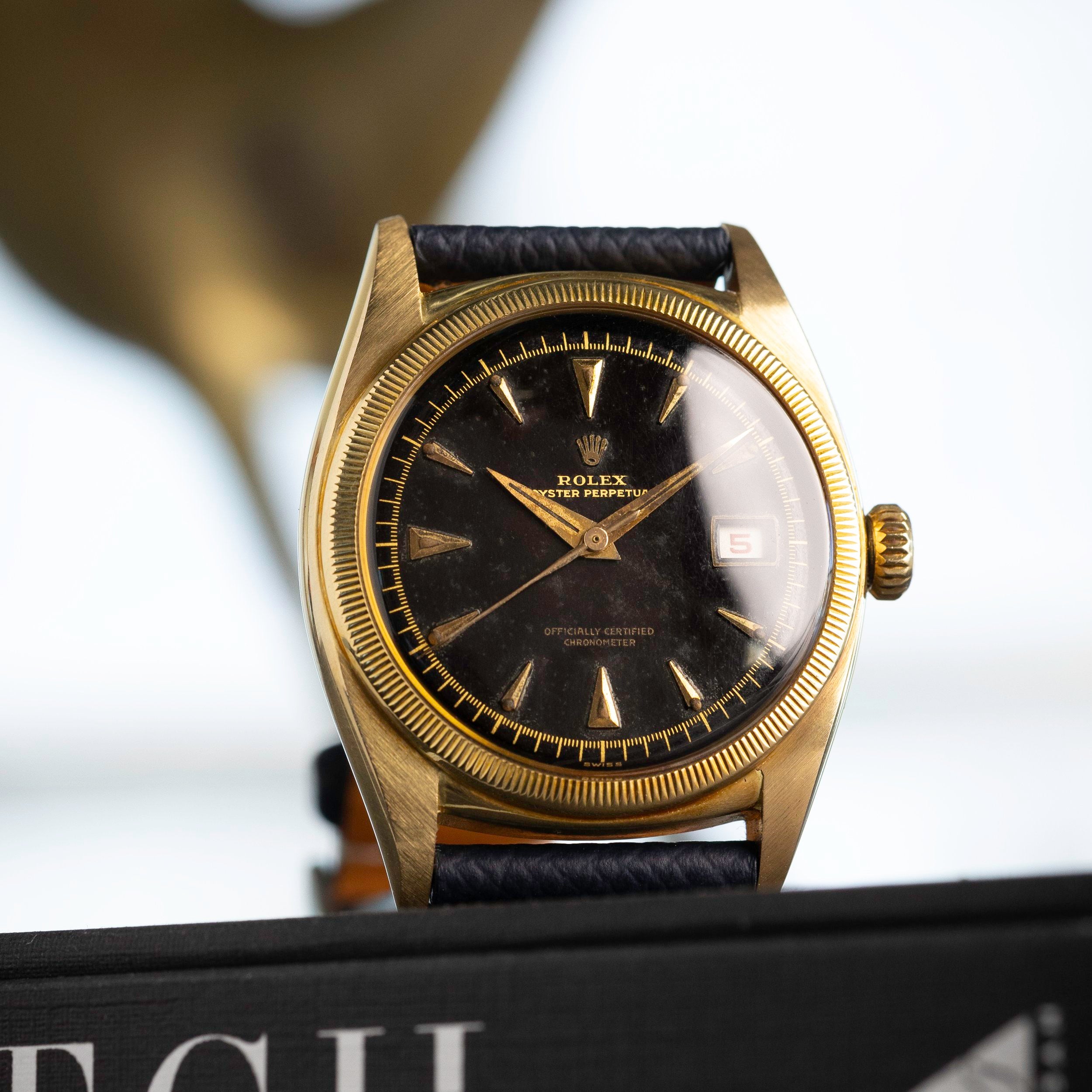 Rolex Datejust Ref 6105 - Ovettone with Black Gilt Dial