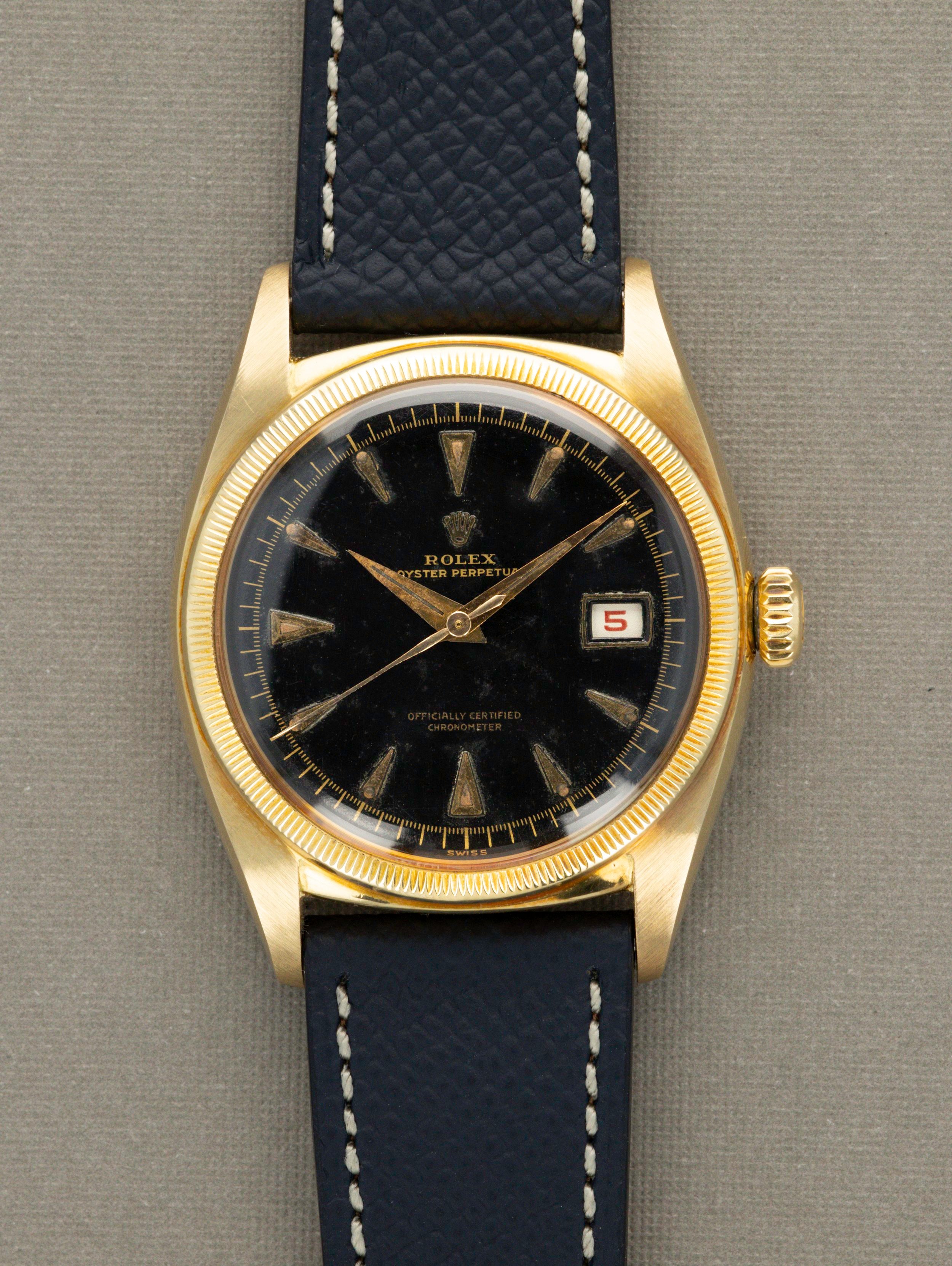 Rolex Datejust Ref 6105 - Ovettone with Black Gilt Dial